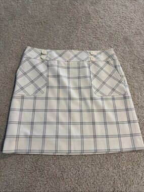 LOFT Cream Plaid A-Line Mini Skirt with Black Windowpane